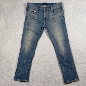 Uniqlo Selvedge Jeans Mens Slim Straight Low Rise Blue Denim Size 36x32